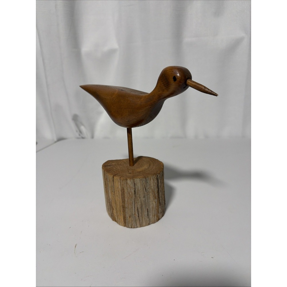 Vintage Mid Century Wood Carved Bird Sculpture Folk Art Figurine Brown US Made